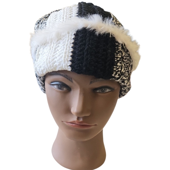"Cruella de Vil" Ribbed Beanie w/Fur & "Bully" Crochet Beanie, Adult, Handmade - Picture 4 of 4